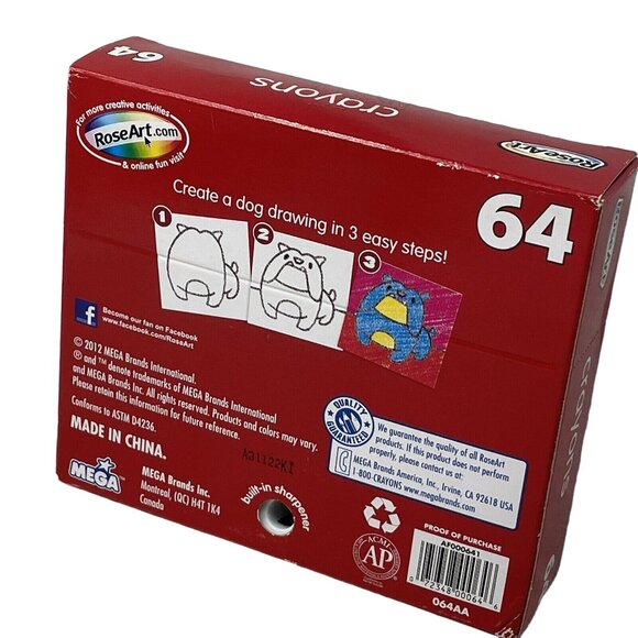 RoseArt Mega Crayon Built In Sharpener 64 Box Bright Color Discontinued Rose Art - Picture 4 of 9